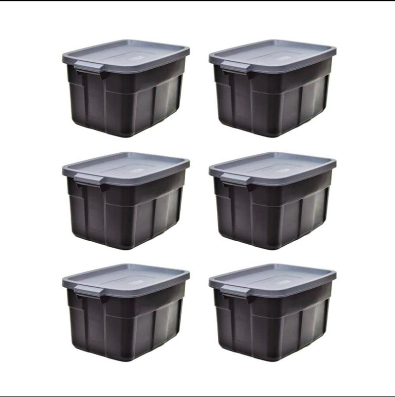 Rubbermaid Roughneck Tote 14 Gal Storage Container  Black/Cool Gray  6 Pack