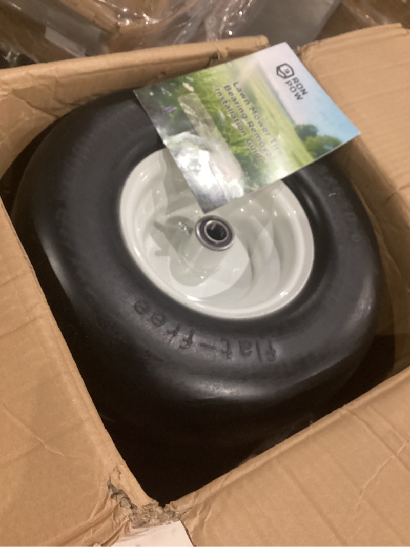 Condition photo showing Good Condition for 13x6.50-6" flat free lawn mower tires, universal fit solid front tires for zero turn mowers, adjustable hub with 3/4" & 5/8" bearings for residential & commercial use, 2 pack 13x6.50-6(heavy duty)