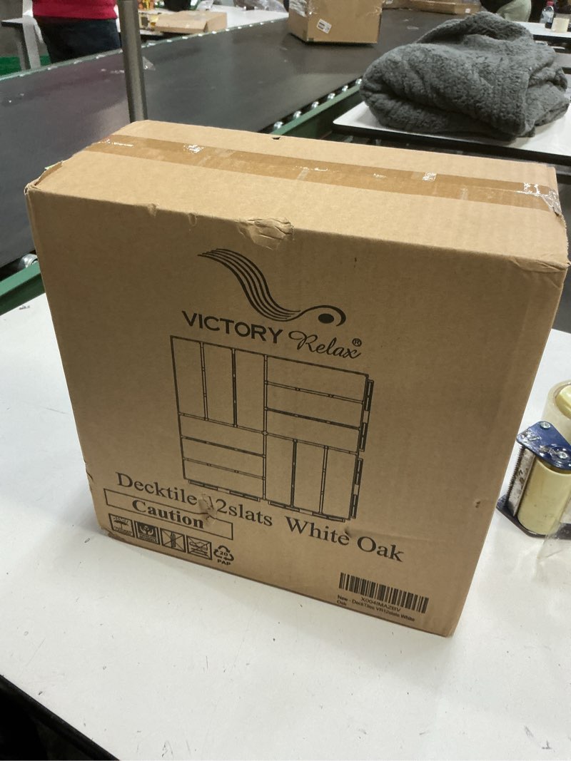 Condition photo showing New/Like New for Acacia Wood Flooring Interlocking Deck Tiles for Patio Decor 9 Pcs 12 Slats VR White Oak - Waterproof Indoor & Outdoor Decor - Balcony Garden Decking Tile (12.2 * 12.2 * 0.7 inches) 12 Slats White Oak 9