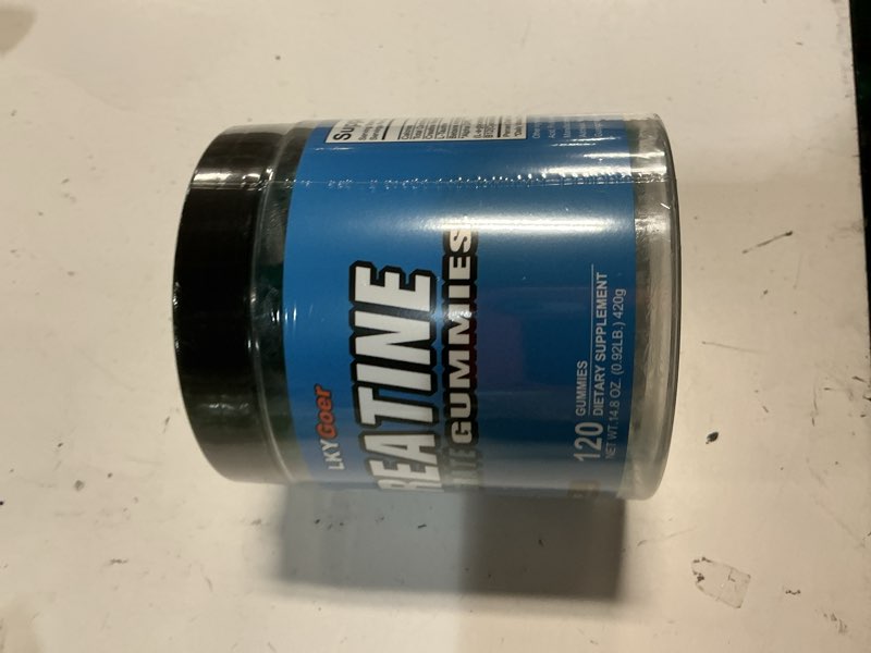 Condition photo showing New/Like New for creatine gummies 5g per serving with l-taurine, blueberry, 120 count, muscle growth, strength and energy, pre-workout, vegan, sugar free, gluten free, men and women, 30 servings (exp 02/09/2027)