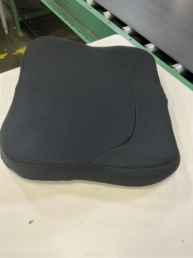 Condition photo showing As Is for mind reader air-cloud seat cushion, ergonomic support for posture, pressure relief, and pain reduction, portable with washable cover, memory foam, black classic black