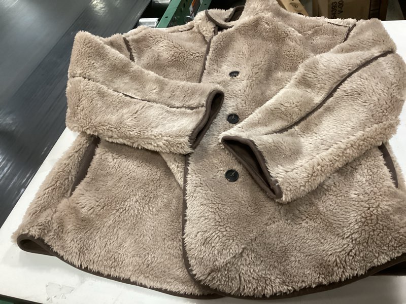 Condition photo showing Good Condition for Tankaneo Womens Faux Fur Jackets Warm Winter Casual Button Down Stand Collar Long Sleeve Shaggy Outwear Coats Dark Khaki X-Large