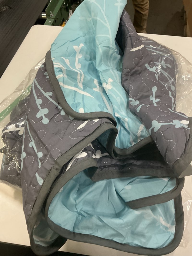 Condition photo showing Good Condition for Queen Size Quilt Set Grey Blue Reversible Bedspread Bedding Set, 3 Piece Branch Floral Lightweight Microfiber Coverlet with Pillowcases Gray Botanical Quilted Bedding Set for All Season (96''x90'')