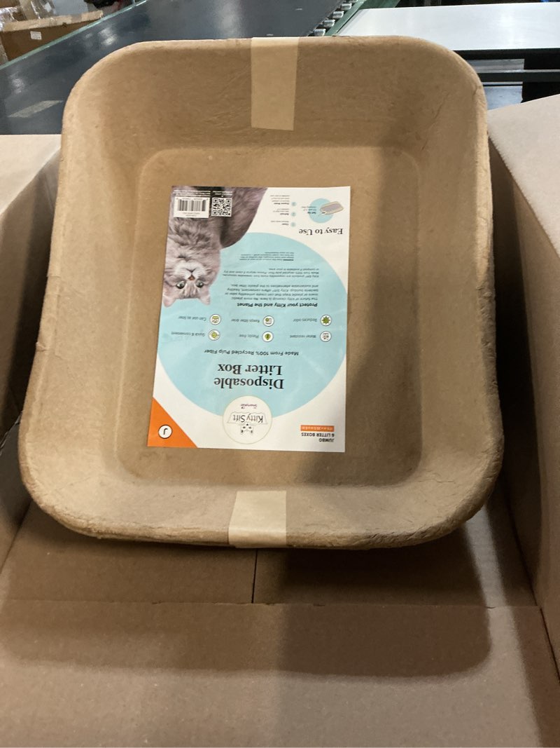 Condition photo showing Good Condition for kitty sift disposable cat litter box jumbo, 6 count, durable and portable for travel and home, eco-friendly disposable litter box controls odor