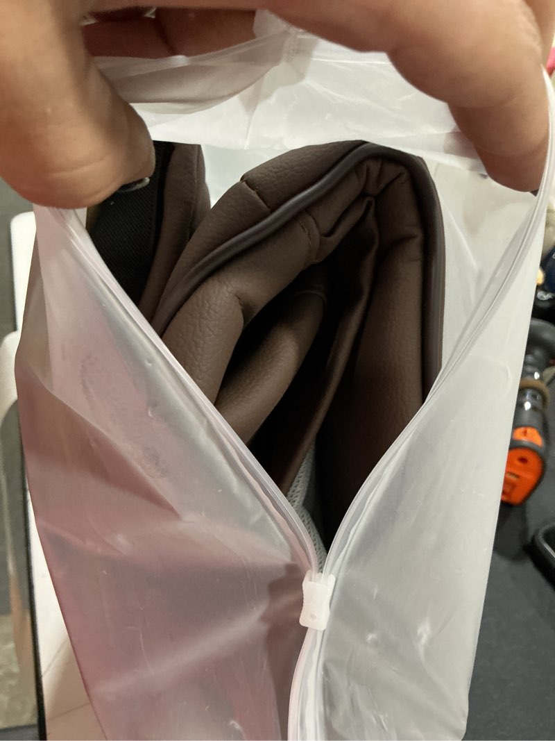 Condition photo showing Good Condition for leather car seat cover, 24.4" × 21.7" front bottom seat cushion with storage pocket, waterproof anti-slip full wrap protector for automotive bottom seats, car accessories (coffee)