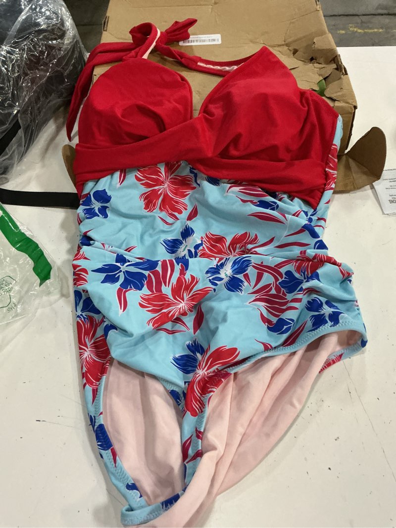 Condition photo showing New/Like New for suuksess women sexy tummy control one piece swimsuits halter push up bathing suits medium #1 red blue floral