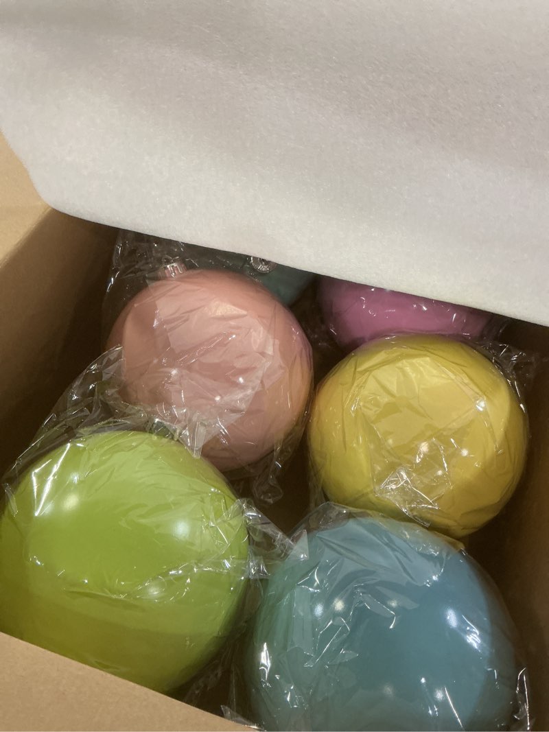 Condition photo showing Good Condition for 6 Pcs Large Pastel Christmas Tree Balls Ornaments 6 Inch Oversize Xmas Tree Shatterproof Decorations Pink Blue Purple Rainbow Xmas Hanging Ornaments for Christmas Wedding Party Decor