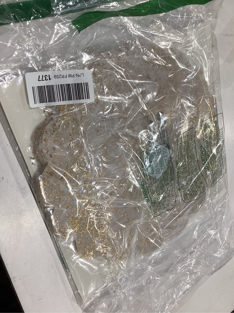 Condition photo showing Good Condition for snowkingdom gold placemats set of 50, gold metallic mesh glitter foil floral scalloped 13" round disposable doilies for dinning table fall wedding birthday party thanksgiving christmas decorations scalloped gold sparkle 50