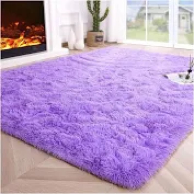 Purple Rabbit Plush Area Rug for Bedroom Living Room Sofa,6'X9' Faux Fur Fluffy Shaggy Rectangular S