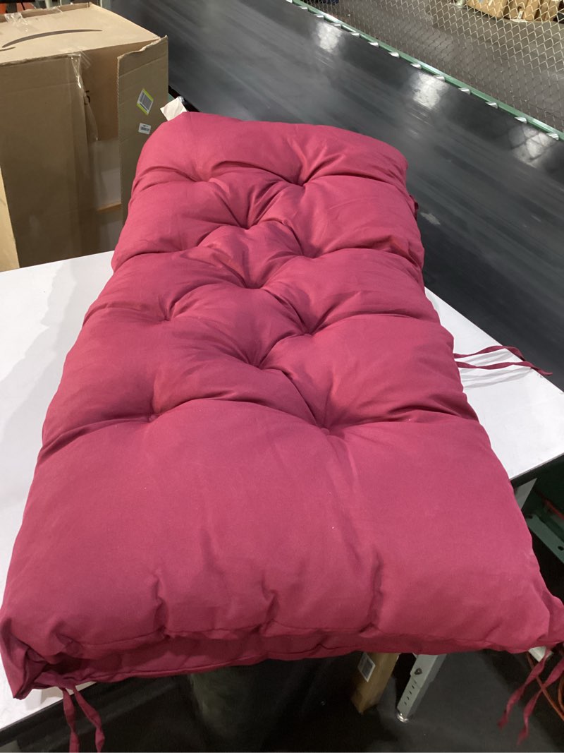 Condition photo showing New/Like New for porch swing cushions,outdoor cushions 3 seater replacement with backrest, waterproof thickened bench cushion with ties for porch, patio,outdoor, backyard and garden (wine red 40 * 40 in) wine red 40x 40 inches
