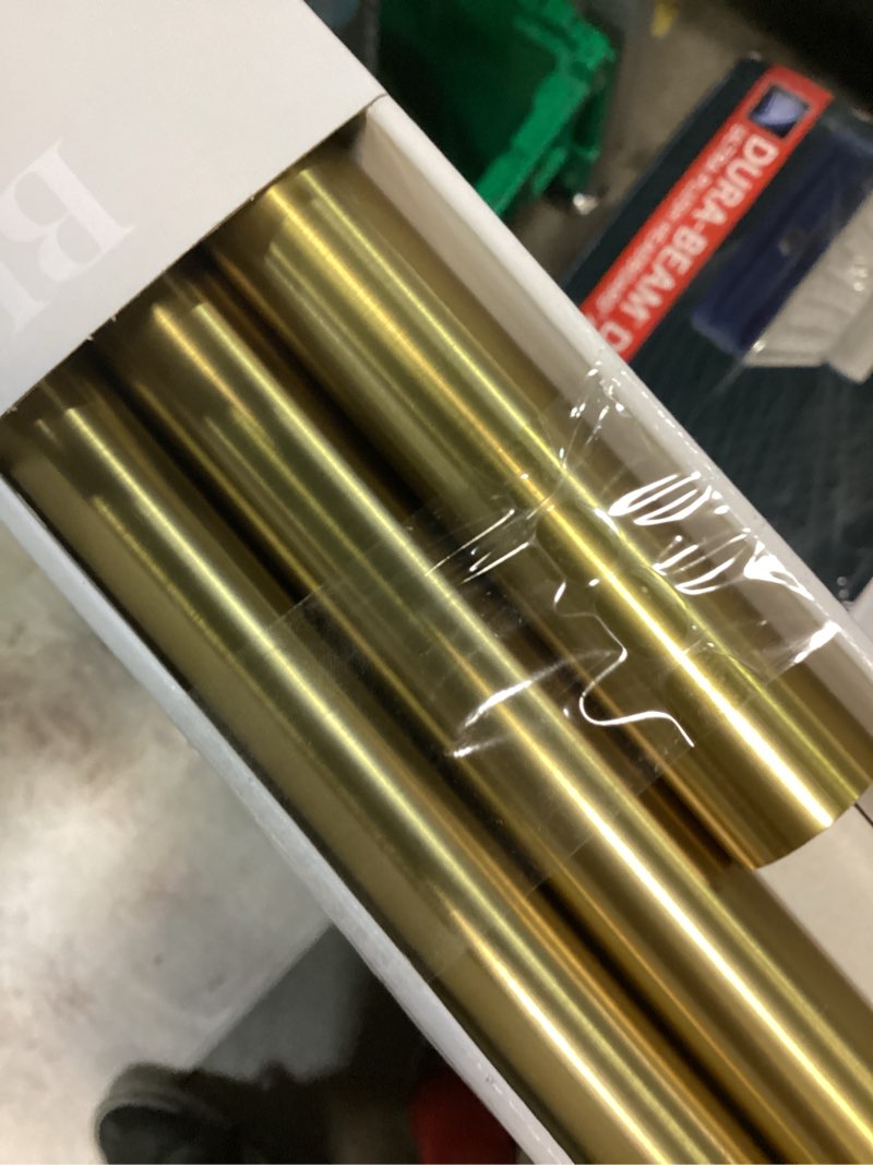 Condition photo showing As Is for missing items better homes & gardens plated brass cap adjustable single curtain rod set  42-120