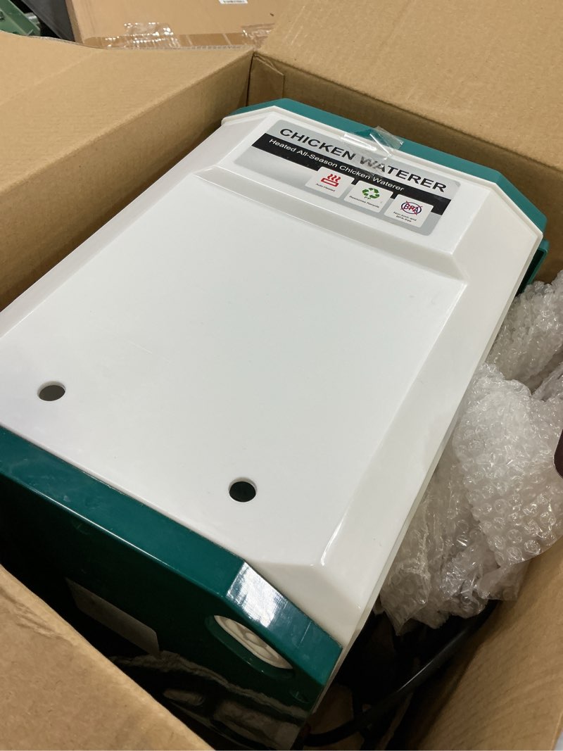 Condition photo showing As Is for Nexum Heated Chicken Waterer - 3 Gallon Winter-Proof Poultry Drinker with Nipples and Stand, Auto Thermostat for Chickens, Ducks & Quail - Freeze-Resistant, Easy Fill (Blue, 3 Gallon)