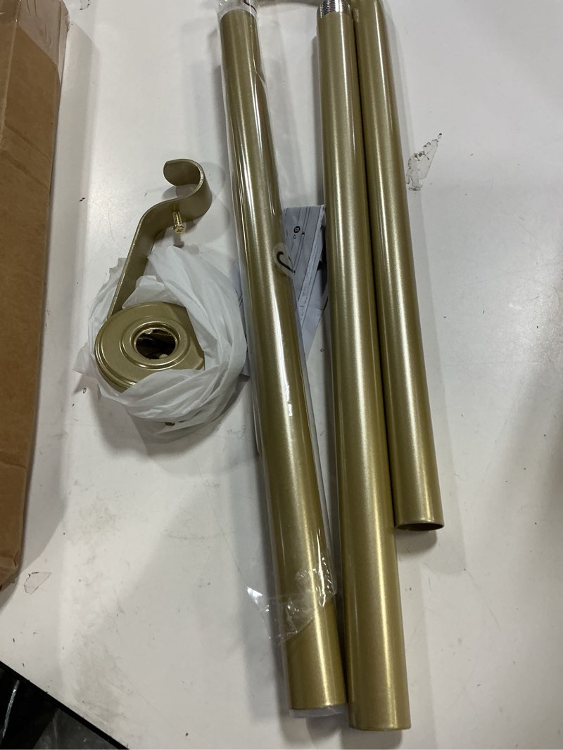 Condition photo showing As Is for Wrap Around Blackout Curtain Rods for Windows 32 to 120 Inches, 1 Inch Diameter Adjustable Heavy Duty Gold Curtain Rod for Bedroom, Living Room, Patio 32"-120" Gold