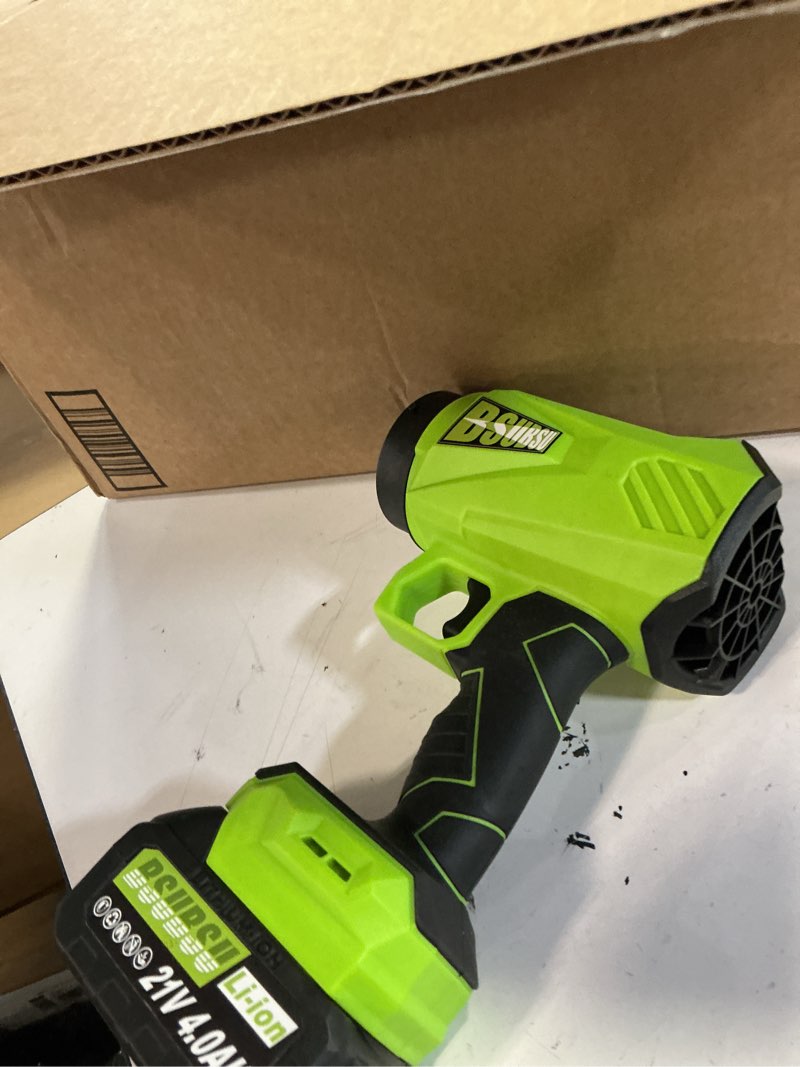 Condition photo showing As Is for saker cordless leaf blower portable dust cleaner handheld turbo jet blower 180000 rpm air duster with adjustable speed for drying patio cleaning 3 batteries green(incomplete )