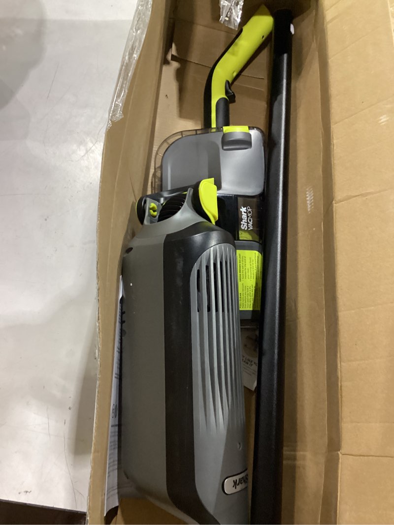 Condition photo showing As Is for shark vacmop cordless hard floor cleaner, vacuum and spray mop, powerful suction, lightweight, led headlights, includes 4 disposable pads, 12oz multi-surface cleaning solution, gray, vm252 gray - 4 pads