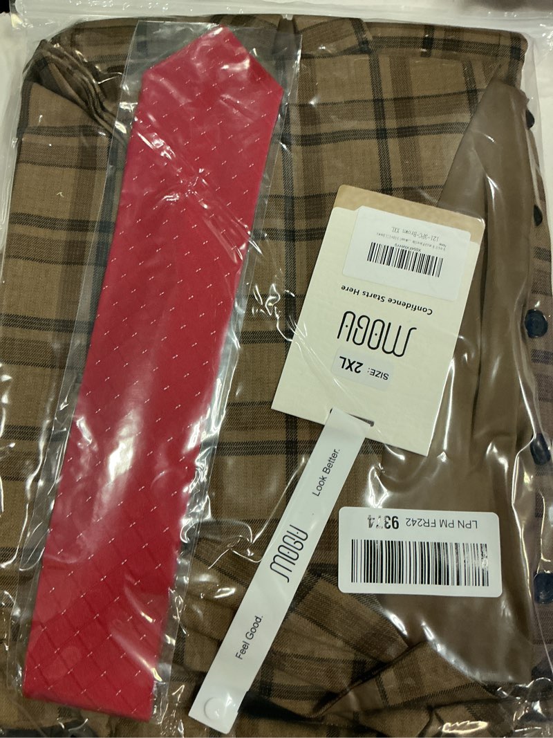 Condition photo showing New/Like New for mogu suits for men, 3-piece plaid suit set with blazer, vest and pants for wedding, prom, business brown xx-large