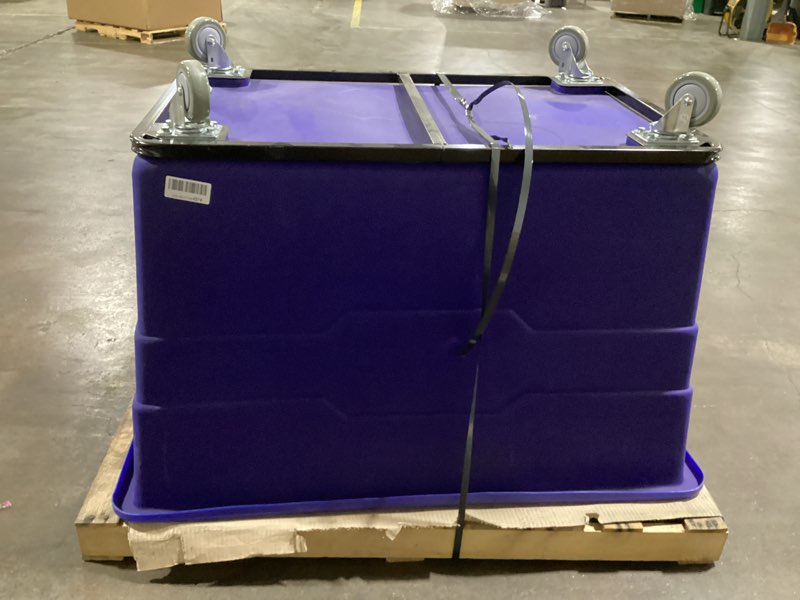 Condition photo showing As Is for Commercial 20 Bushel Utility Cart with Steel Base, Poly Box Basket Truck, Laundry Cart, and Rolling Trash Bin, 51.5-Inch x 35.5-Inch x 36-Inch, 1000 Pound Weight Capacity, Black Black 20 Bushels