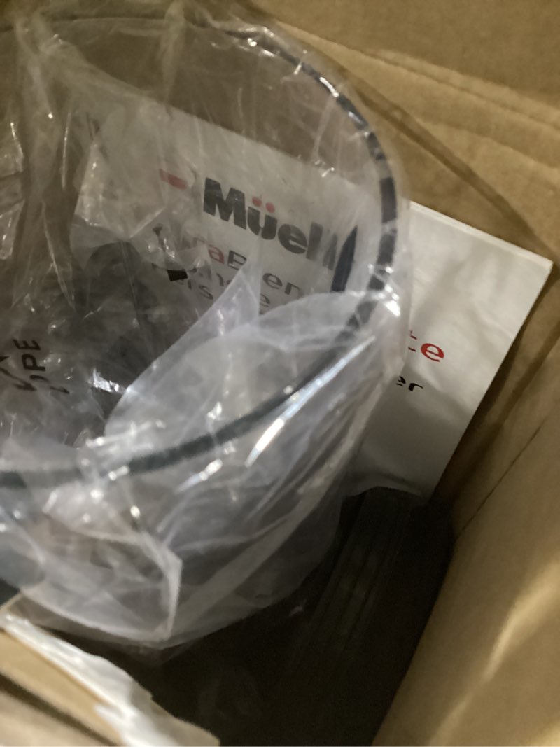 Condition photo showing New/Like New for mueller personal blender for shakes and smoothies with 15 oz travel cup and lid, juices, baby food, heavy-duty portable blender & food processor, black