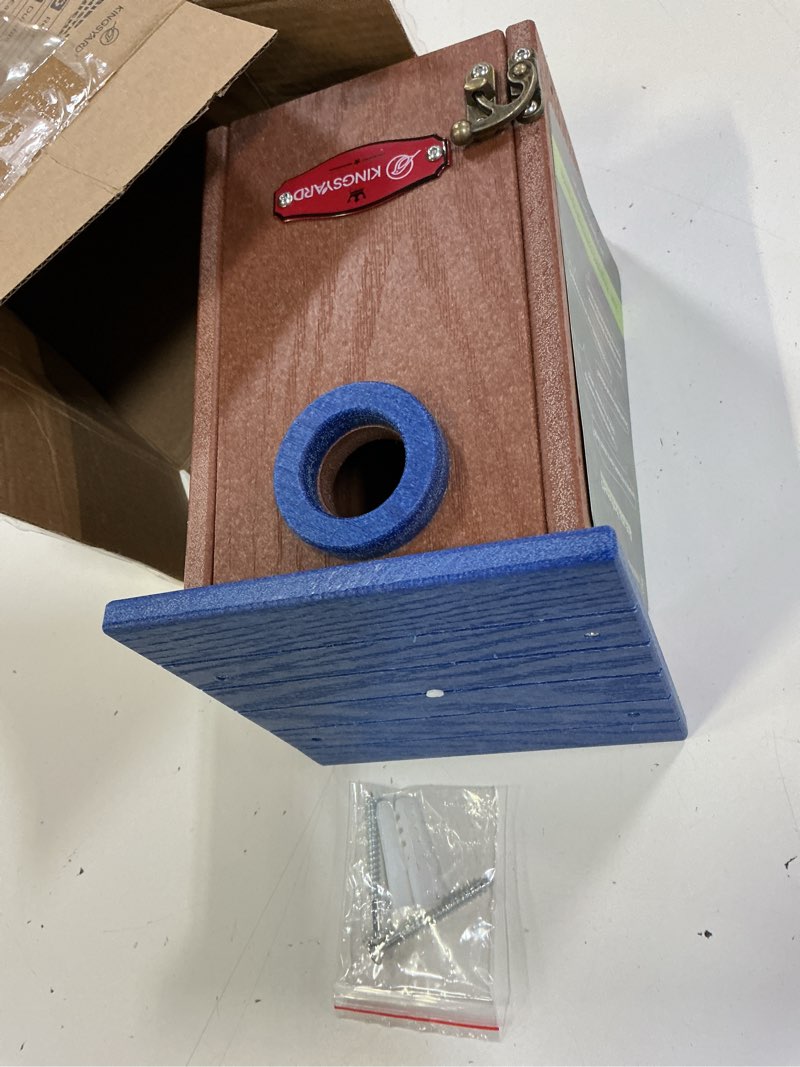 Condition photo showing Good Condition for kingsyard recycled plastic bird house for outdoors - weatherproof wren bird nesting with predator guard & air vents, blue