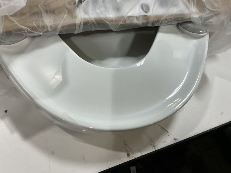 Condition photo showing As Is for bemis 7900tdgsl commercial heavy duty closed front toilet seat with cover, industrial no slam seat with secure installation, made in usa, elongated, white white elongated - no slam hinges toilet seat