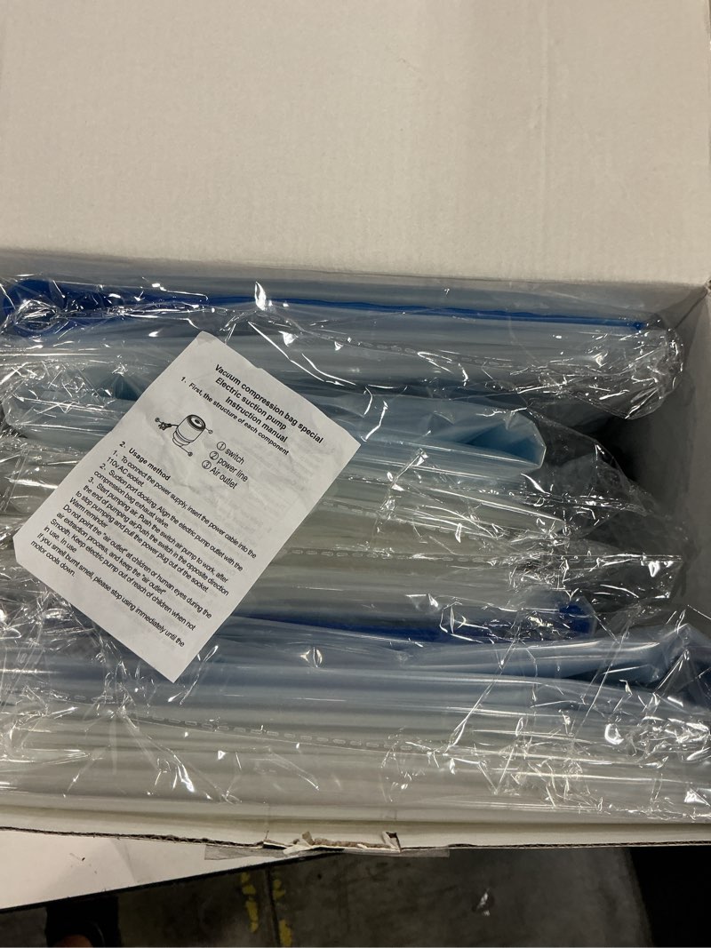 Condition photo showing New/Like New for 20 pack vacuum storage bags with electric pump, compression space saver vacuum seal bags 4 jumbo/4 large/4 medium/4 small/4 roll up bags for clothing travel comforters blankets pillows bedding duvets electric pump combo 20