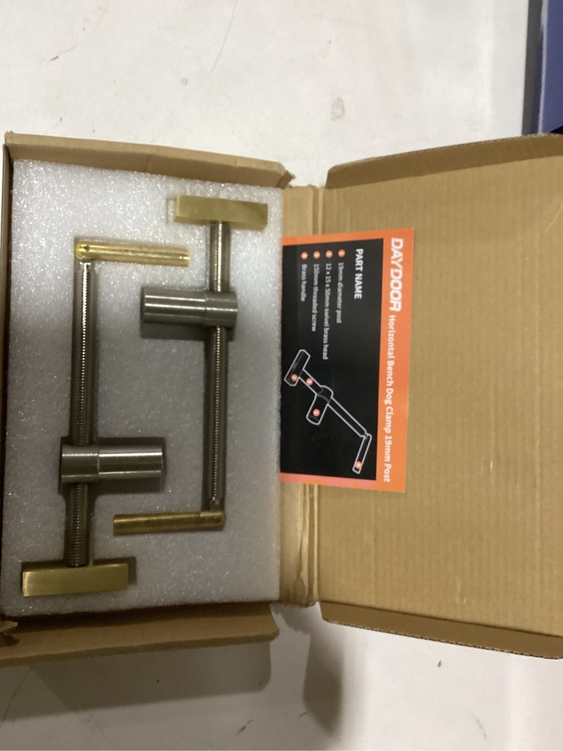 Condition photo showing New/Like New for DAYDOOR Bench Dog Clamp, 3/4'' Dog Hole Clamp for Woodworking, Upgraded Adjustable Workbench Stop with Brass Handle (19mm, 2 Pack)