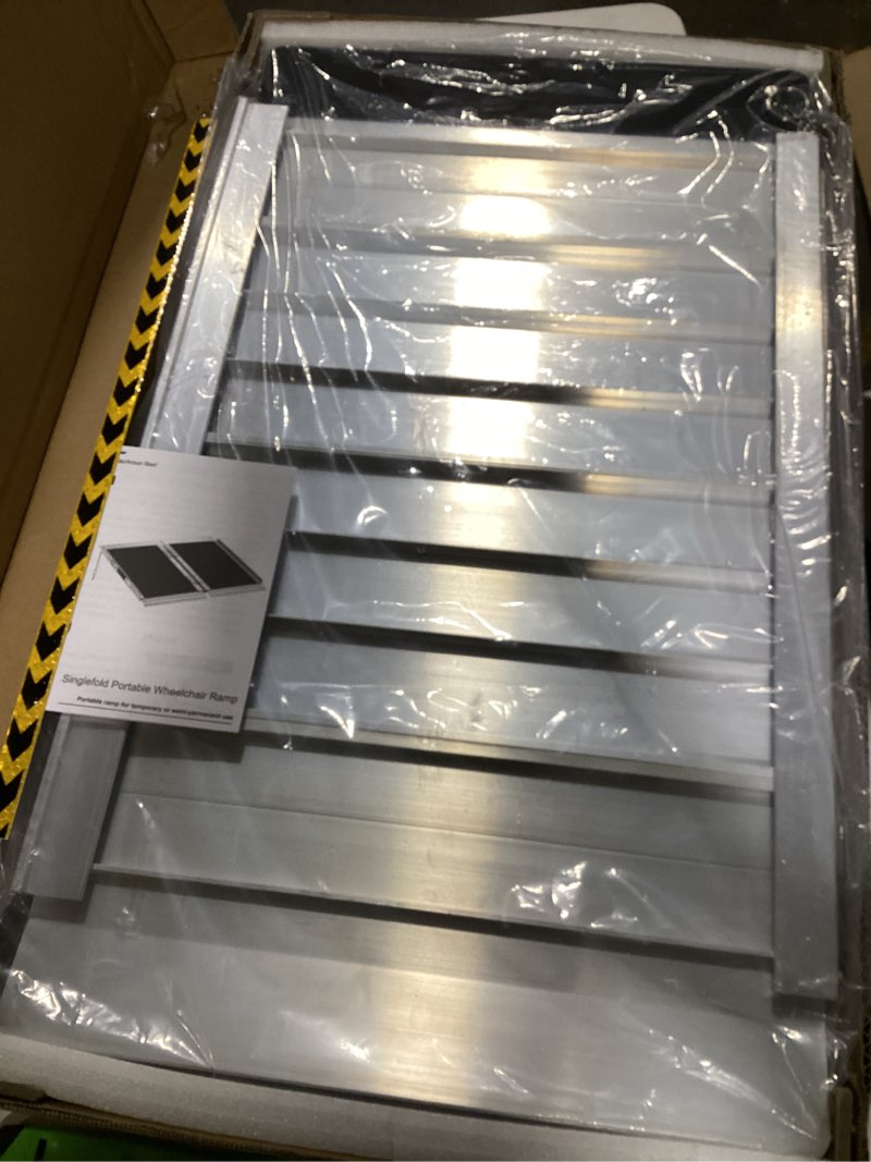 Condition photo showing Good Condition for fachnuo 2 feet portable wheelchair ramp, non-skid aluminum handicap ramps with handle, folding threshold wheel chair ramp for home steps, stairs, entry, threshold, doorways, scooter, 800lbs capacity aluminum 2ft(using height 2-6'')