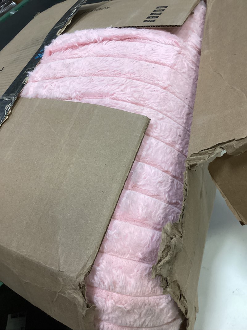 Condition photo showing As Is for smoofy fluffy king size comforter set 3 pieces - pink fleece fluffy comforter set, luxury fuzzy king bedding set, soft king bed set all season, heavy faux fur comforter with 2 pillow cases pink 3 piece-king (104”x90'')