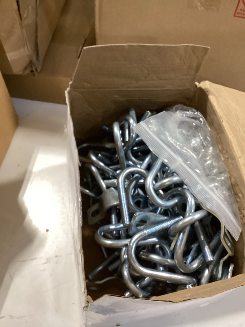 Condition photo showing As Is for 30 pack cross pipe clamp for 3/4 emt conduit, u-shaped screw bolt crossover clamps, galvanized vertical pipe clip connector for greenhouse, hoop house, canopy, farm, fence