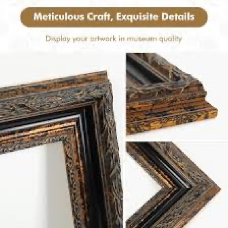 DIY Wood Frame for 24x36 Canvas Paintings, 2.4" Wide Antique Ornate Canvas Frames for Oil Painting Art Prints, 24x36 Gold Frame for Home Living Room Wall Decor (No Backboard & Glass