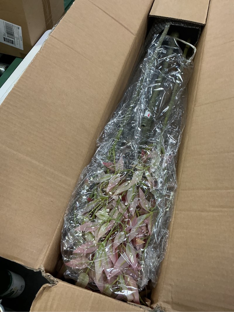 Condition photo showing Good Condition for 4.6ft Faux Bamboo Tree Artificial Nandina Tree Artificial Indoor Plants Realistic Fake Potted Tree with 800+ Leaves, Cement Planter - Home Office Decor Perfect for Housewarming Gift No Planter 4ft 7in Red