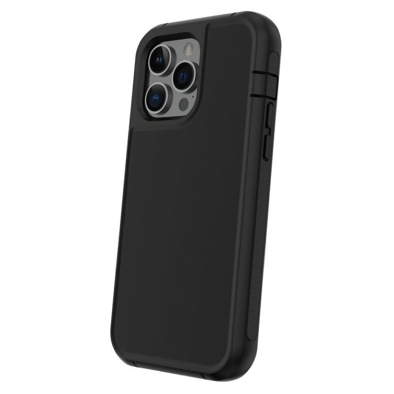 onn. rugged phone case with holster for iphone 14 pro - black