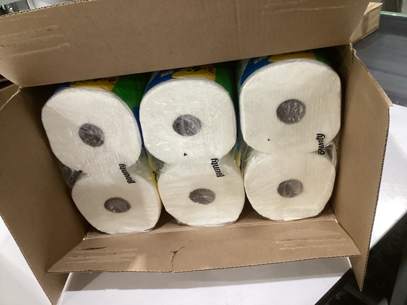Condition photo showing Good Condition for bounty quick-size paper towels, white, 12 family triple = 40 regular rolls family triple 12 rolls (141 sheets)