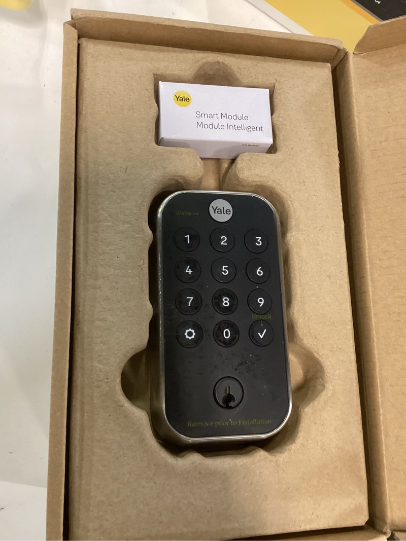 Condition photo showing New/Like New for yale security assure lock 2 deadbolt, satin nickel keyed smart entry door lock with wi-fi connected keypad for code entry and remote access, yrd410-wf1-619 satin nickel wi-fi keypad - with key