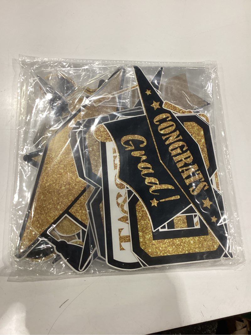 Condition photo showing New/Like New for gersoniel 4 pcs 2026 graduation party decorations congrats grad table centerpiece 32 inch graduation cake topper black and gold centerpieces for tables diy photo props