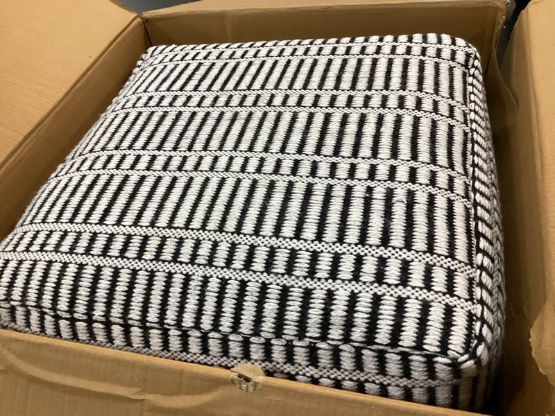 Condition photo showing Good Condition for simpli home safford boho square woven pouf in black and white recycled pet polyester
