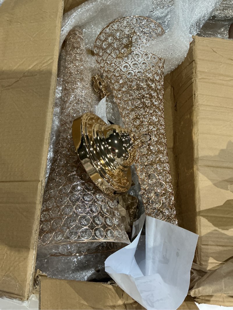 Condition photo showing As Is for balsacircle 2 pcs 24-inch tall gold crystal beaded trumpet vases - wedding party dining home centerpieces decorations