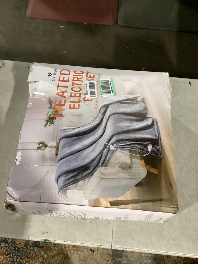 Condition photo showing Good Condition for get trend heated blanket electric luxurious fleece queen blanket, 9 heat settings & 12h auto shut-off, gifts for grandma, grandpa, seniors, 90x90 in (light grey, queen us) light grey queen us