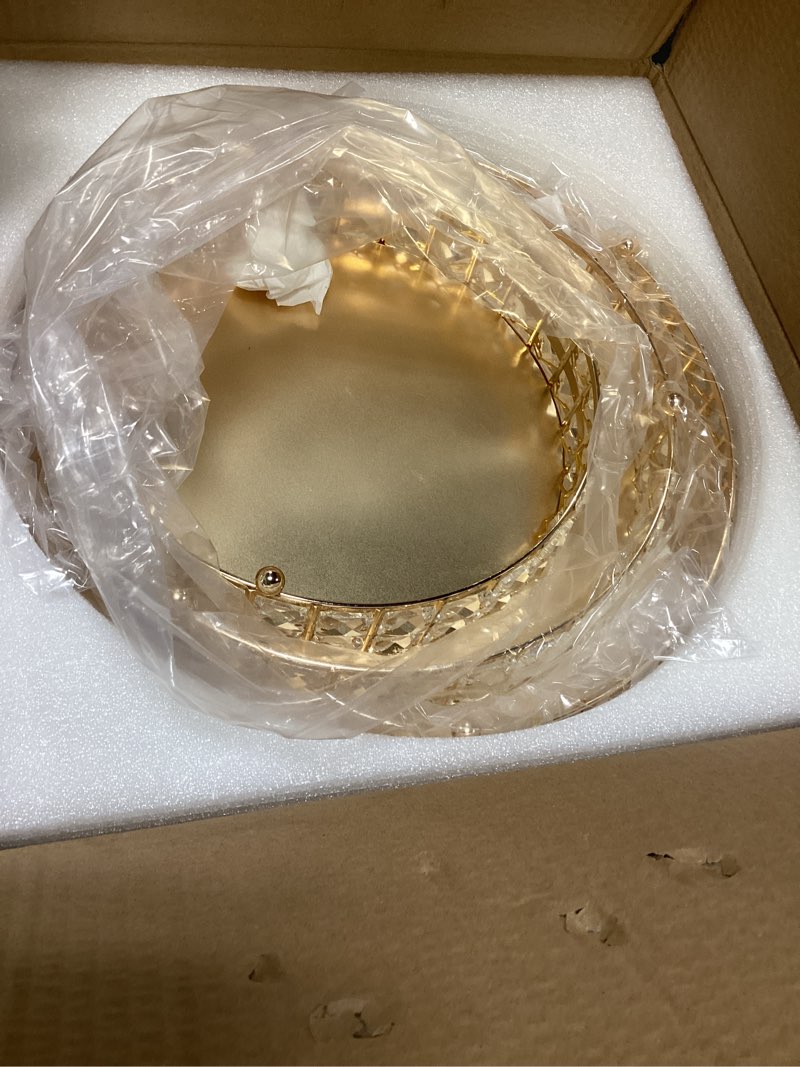 Condition photo showing Good Condition for goaste 3 pack crystal cake display stand with mirror, 14" 12" 10" metal pedestal gold round cake plate stand, dessert cookies fruit serving tray with shining crystal beads for wedding, birthday party