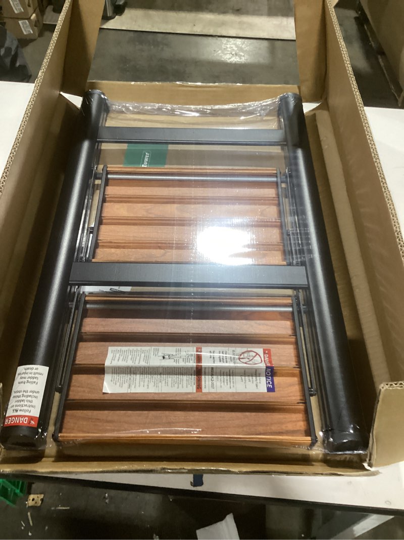 Condition photo showing New/Like New for HBTower Step Ladder,Lightweight Aluminum Folding Step Stool with Anti-Slip Wide Pedal,330lbs Capacity Step Ladder for Household,Kitchen,Office - BlackWoodgrain 2 Step Black&woodgrain