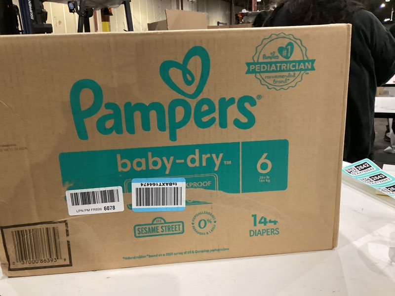 Condition photo showing New/Like New for Pampers Diapers - Baby Dry - Size 6, 144 Count, Absorbent Disposable Infant Diaper (Packaging May Vary) Size 6 144
