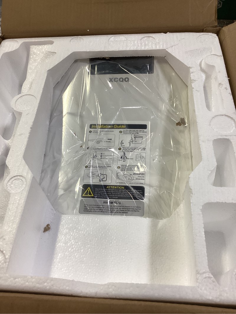 Condition photo showing Good Condition for electric heated bidet toilet seat with warm water wash, warm air dryer, soft closed lid, night light, led display, toilet seat with bidet requires outlet - elongated