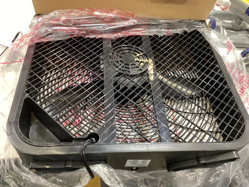 Condition photo showing As Is for utilitech 20-in 120-volt 3-speed high velocity indoor black box fan
