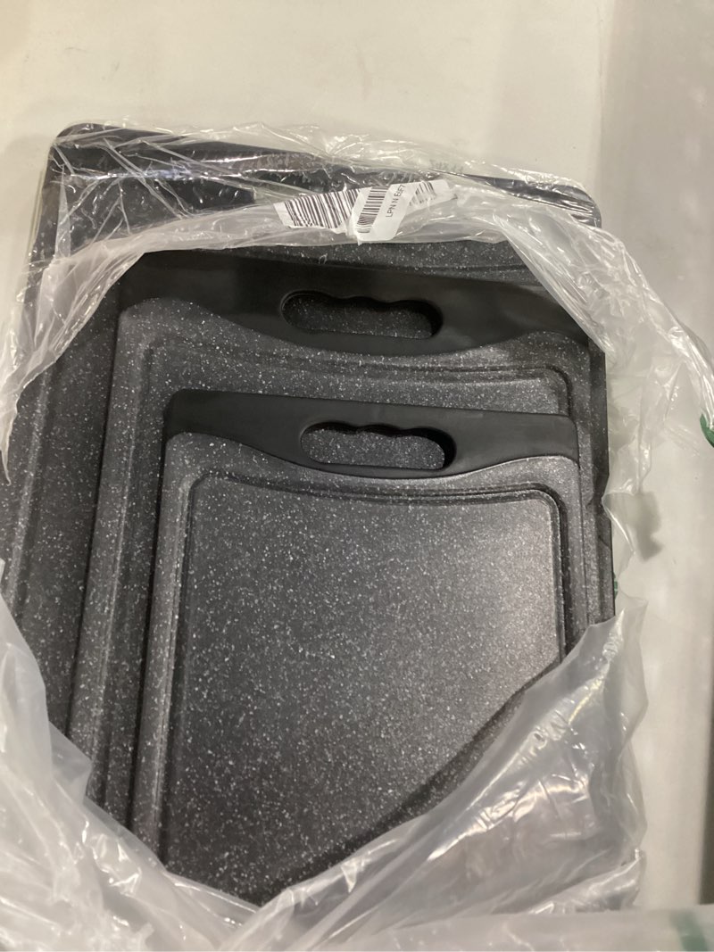Condition photo showing Good Condition for extra large cutting boards, plastic cutting boards for kitchen (set of 3) cutting board set dishwasher chopping board with juice grooves easy-grip handles, dark grey, empune dark gray