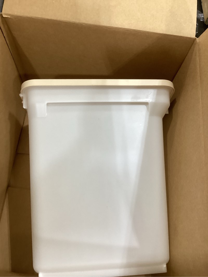 Condition photo showing As Is for iris usa dog food storage container 58 lbs, attachable wheels, for dog cat birds and other pets, food storage bin, keep fresh, easy mobility, bpa free - made in the usa, almond/pearl 58 lbs almond/pearl