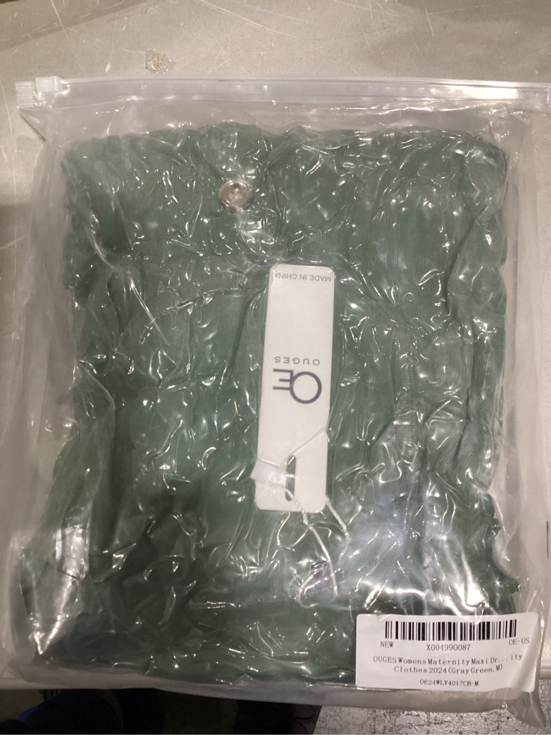 Condition photo showing Good Condition for OUGES Women's Maxi Maternity Dress for Photoshoot Fall Long Sleeve Button Square Neck Baby Shower Pregnancy Dresses 2024 Small Gray Green