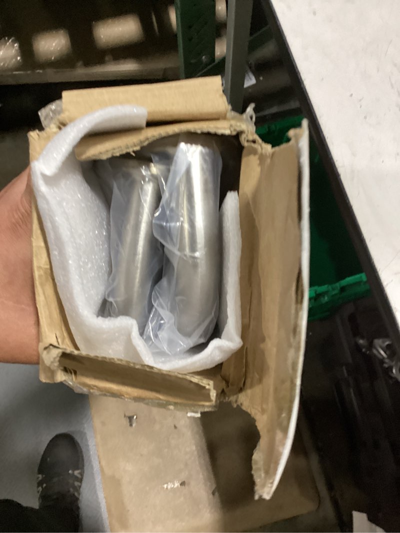 Condition photo showing As Is for brushed nickel 2 pack curtain rods, 48-84" wrap around, room darkening, 3.5" wall/ceiling mount, 26 lbs max weight, metal finish brushed nickel 2 pack 48-84"