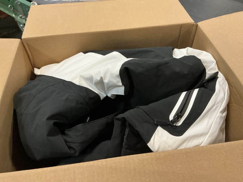 Condition photo showing As Is for free soldier women's waterproof ski snow jacket warm fleece lined winter rain jacket with hood fully taped seams black white medium