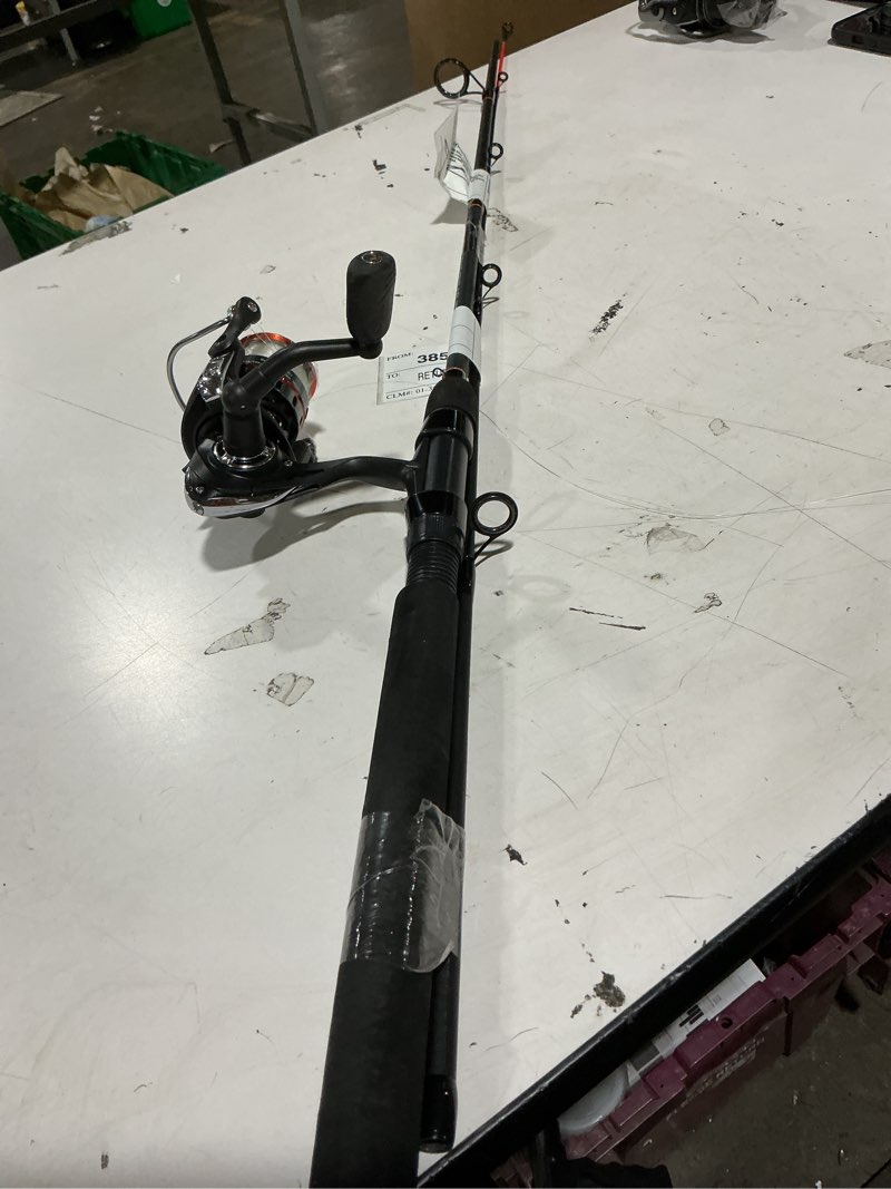 Condition photo showing Good Condition for ozark trail grit stick spinning fishing rod and reel combo, 6-foot 6-inch 2-piece medium action rod, size 3000 reel, left & right hand retrieve, black with orang