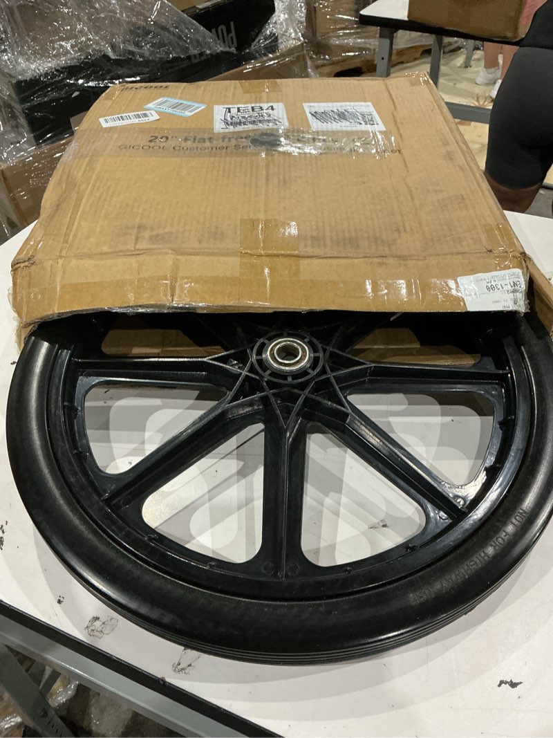 Condition photo showing As Is for gicool 20" flat free tire and wheel, with 3/4" & 5/8" bearing, 2.45" centered hub, replacement wheel for rubbermaid wheelbarrow, garden yard cart, 2 pcs